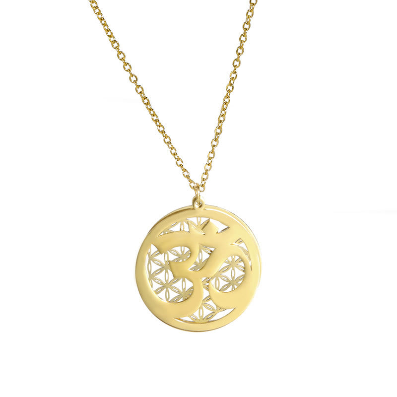 Buddha Stones, Om-Symbol, hohles Blumen-Design, Edelstahl-Verbindungs-Halskettenanhänger - image 13