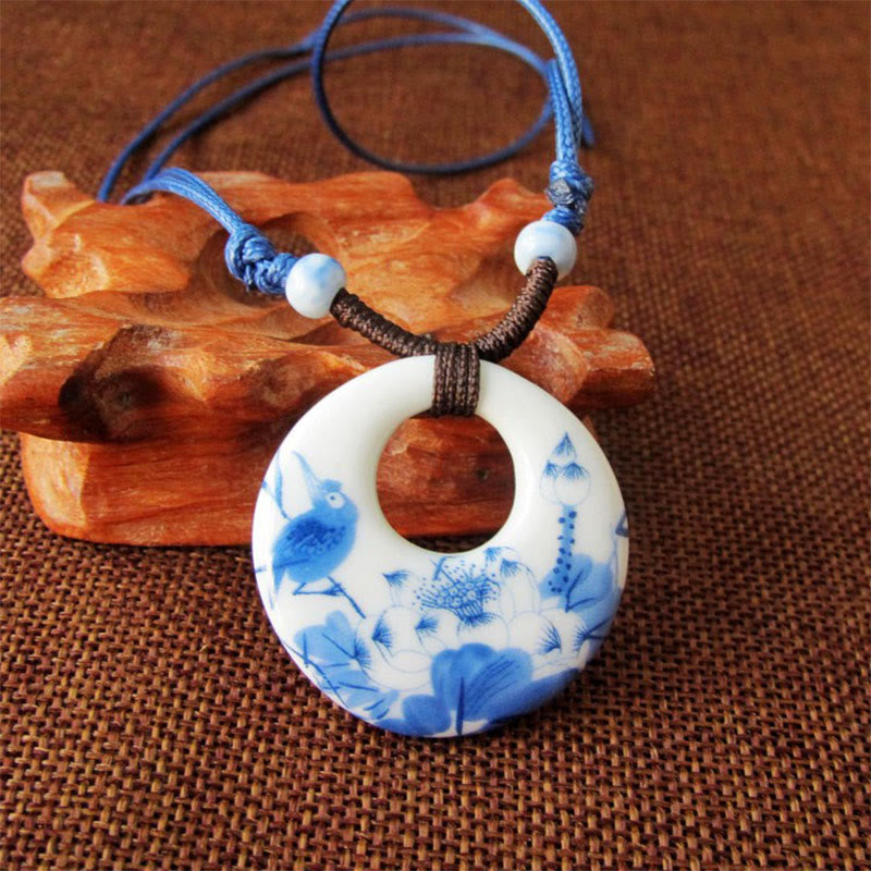 Buddha Stones ​​Ethnische Pfingstrose Pfirsich Blüten Lotus Symbol Keramik Halskette Erleuchtung Anhänger - Lotus - image 3
