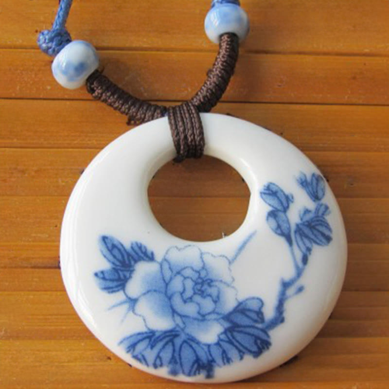 Buddha Stones ​​Ethnische Pfingstrose Pfirsich Blüten Lotus Symbol Keramik Halskette Erleuchtung Anhänger - image 2