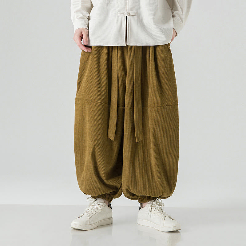 Buddha Stones Winter Einfarbige Haremshose aus reiner Baumwolle für Herren mit Taschen - Dunkle Goldrute - US/ UK/AU48，EU58 (5XL) - image 17