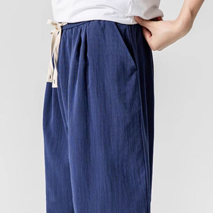 Buddha Stones Sommer-Knöchellange Herrenhose aus Baumwolle mit Kordelzug und Taschen - image 9