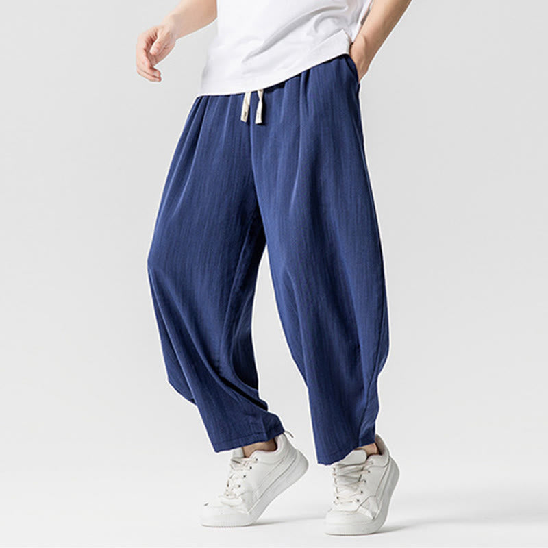 Buddha Stones Sommer-Knöchellange Herrenhose aus Baumwolle mit Kordelzug und Taschen - image 5