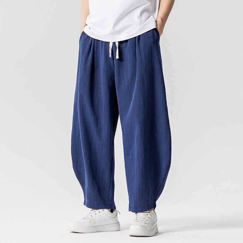 Buddha Stones Sommer-Knöchellange Herrenhose aus Baumwolle mit Kordelzug und Taschen - image 4