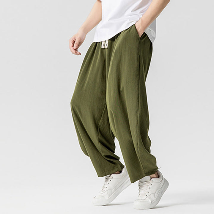 Buddha Stones Sommer-Knöchellange Herrenhose aus Baumwolle mit Kordelzug und Taschen - image 25