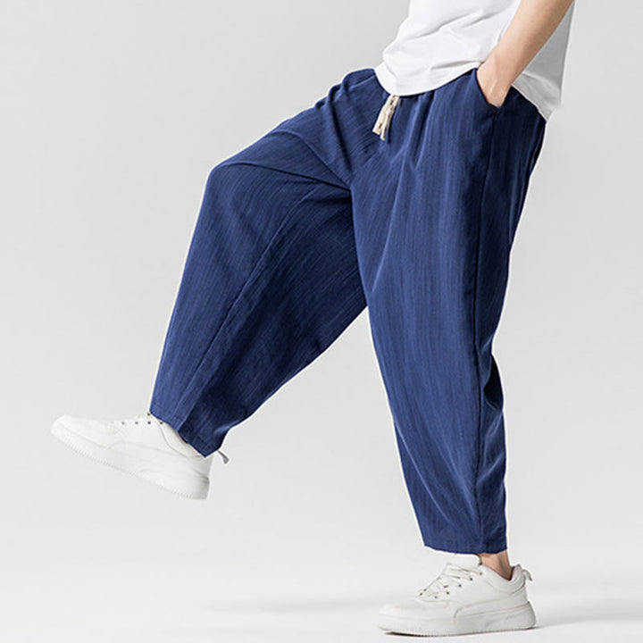 Buddha Stones Sommer-Knöchellange Herrenhose aus Baumwolle mit Kordelzug und Taschen - image 6