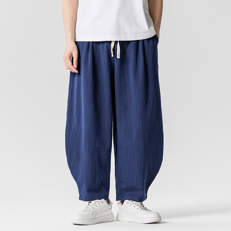 Buddha Stones Sommer-Knöchellange Herrenhose aus Baumwolle mit Kordelzug und Taschen - Mittelblau - US/ UK/AU46，EU56 (5XL) - image 0