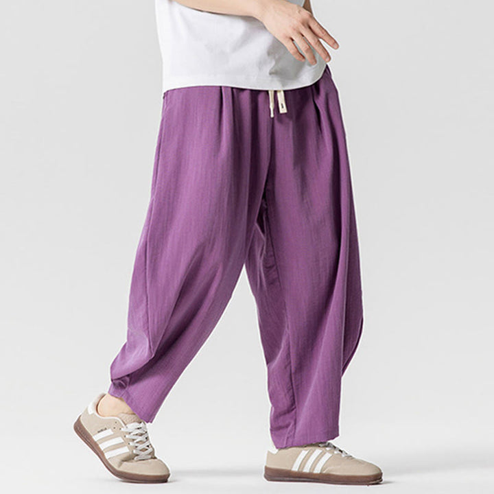 Buddha Stones Sommer-Knöchellange Herrenhose aus Baumwolle mit Kordelzug und Taschen - image 31