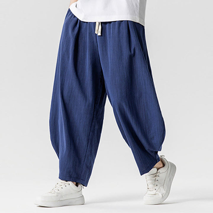 Buddha Stones Sommer-Knöchellange Herrenhose aus Baumwolle mit Kordelzug und Taschen - image 3