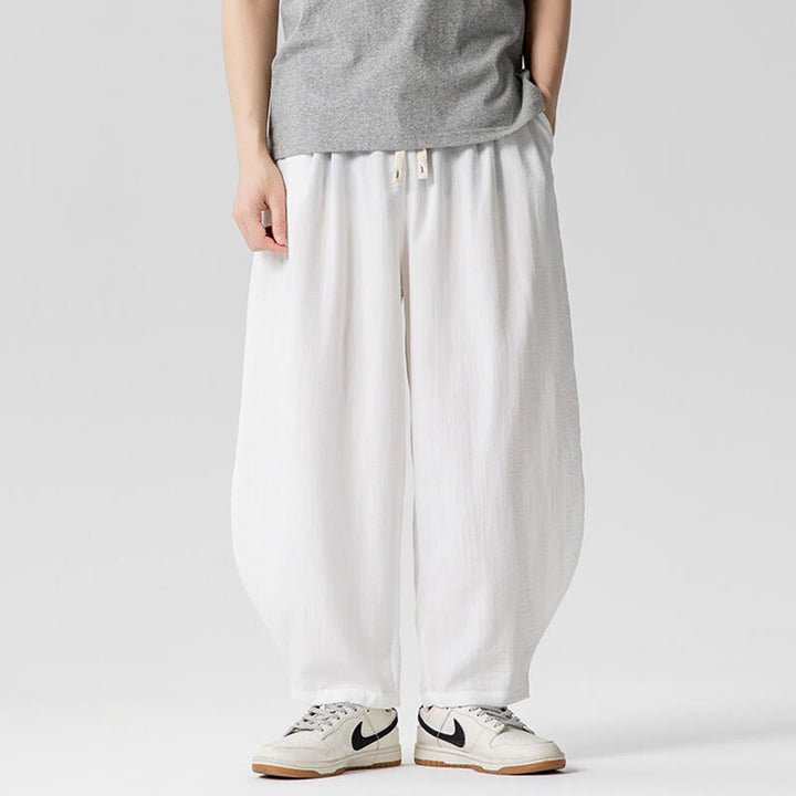 Buddha Stones Sommer-Knöchellange Herrenhose aus Baumwolle mit Kordelzug und Taschen - Weiß - US/ UK/AU46, EU56 (5XL) - image 12