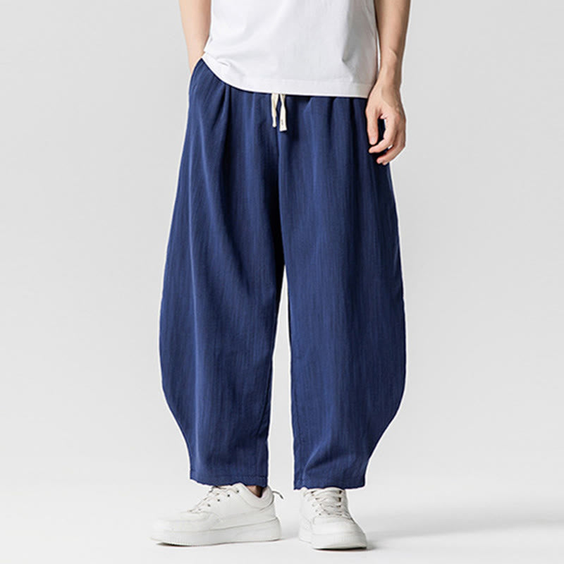 Buddha Stones Sommer-Knöchellange Herrenhose aus Baumwolle mit Kordelzug und Taschen - image 1