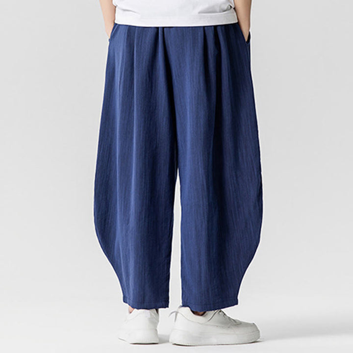 Buddha Stones Sommer-Knöchellange Herrenhose aus Baumwolle mit Kordelzug und Taschen - image 2