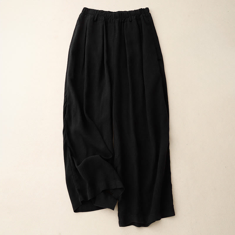Buddha Stones Damenhose mit weitem Bein und Taschen, einfarbig, Baumwolle - Schwarz - US8-10， UK/AU12-14，EU40-42 (2XL) - image 0