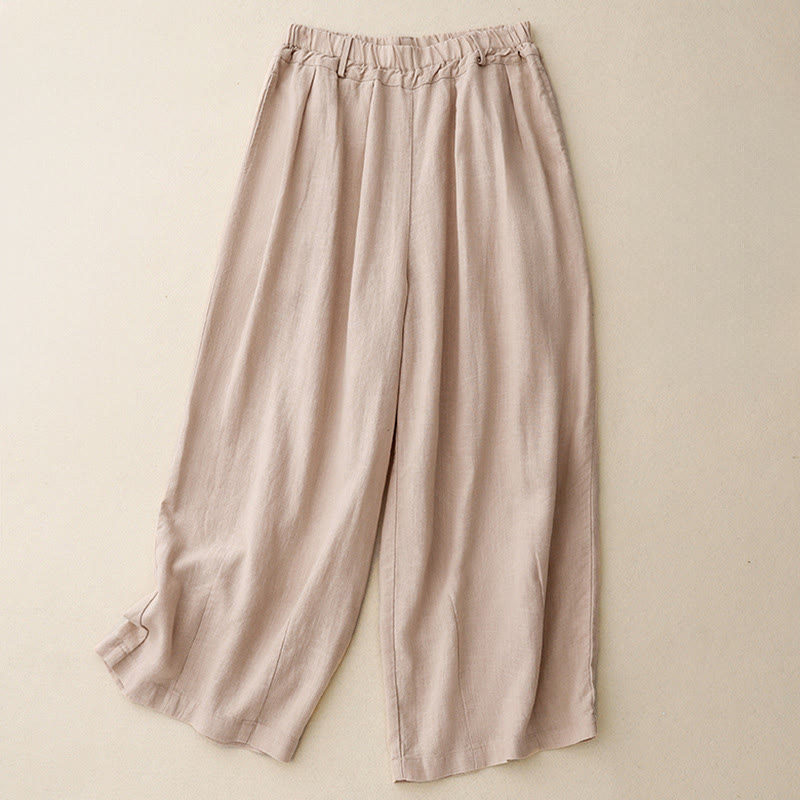 Buddha Stones Damenhose mit weitem Bein und Taschen, einfarbig, Baumwolle - Bisque - US8-10， UK/AU12-14，EU40-42 (2XL) - image 11
