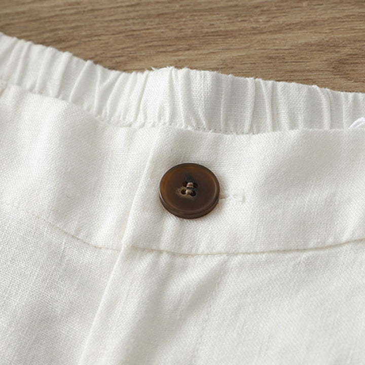 Buddha Stones Damenhose aus einfarbiger Baumwolle mit weitem Bein und Knöpfen und Taschen - image 9