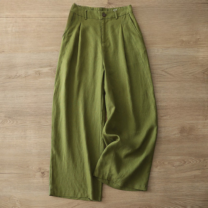 Buddha Stones Damenhose aus einfarbiger Baumwolle mit weitem Bein und Knöpfen und Taschen - Olivgrün - US8-10， UK/AU12-14，EU40-42 (2XL) - image 20