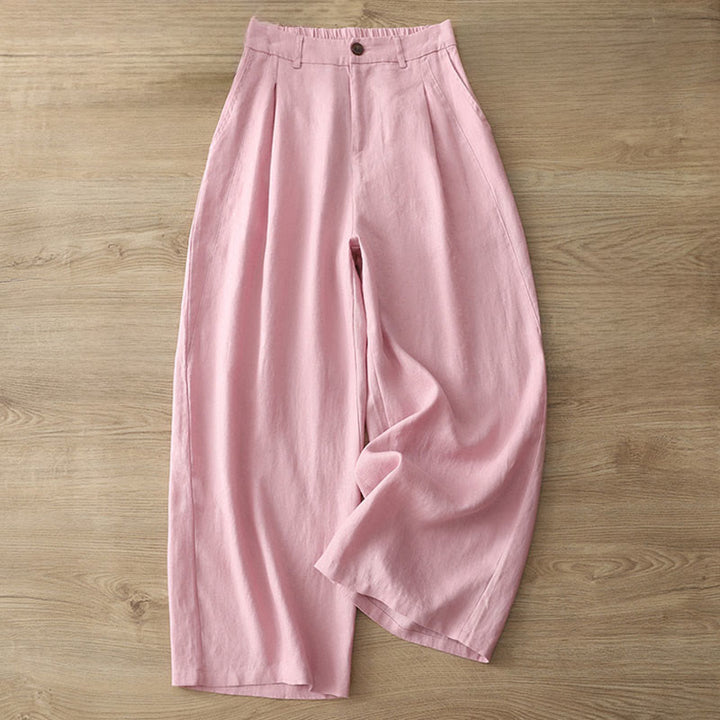 Buddha Stones Damenhose aus einfarbiger Baumwolle mit weitem Bein und Knöpfen und Taschen - Rosa - US8-10， UK/AU12-14，EU40-42 (2XL) - image 25