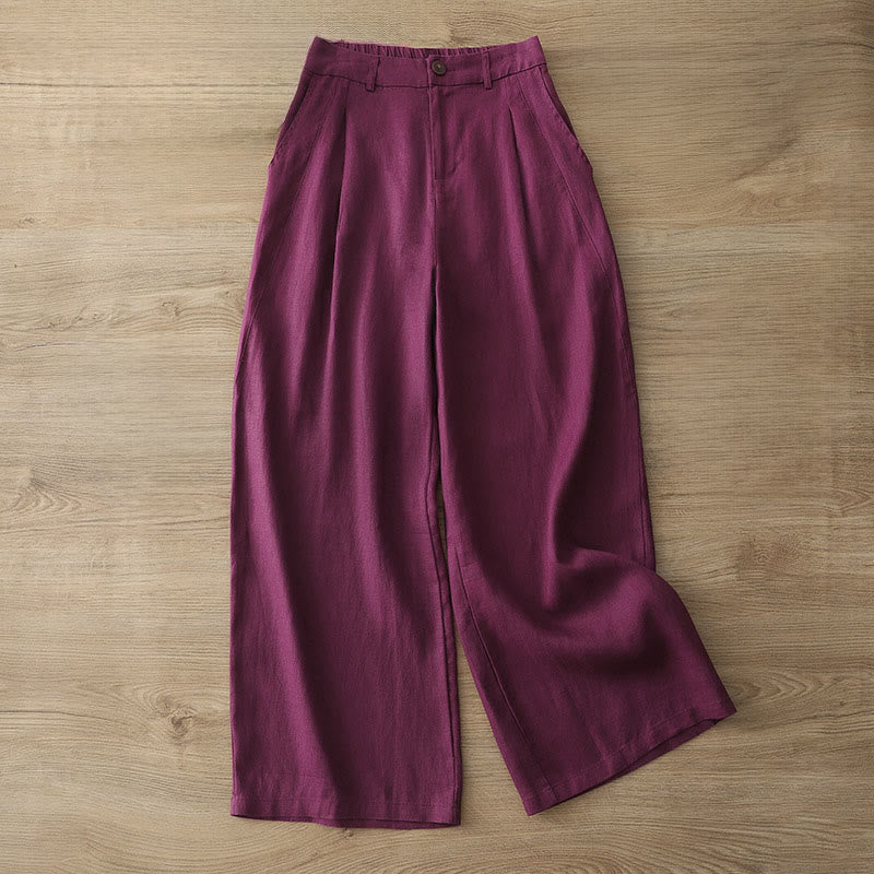 Buddha Stones Damenhose aus einfarbiger Baumwolle mit weitem Bein und Knöpfen und Taschen - Lila - US8-10， UK/AU12-14，EU40-42 (2XL) - image 30