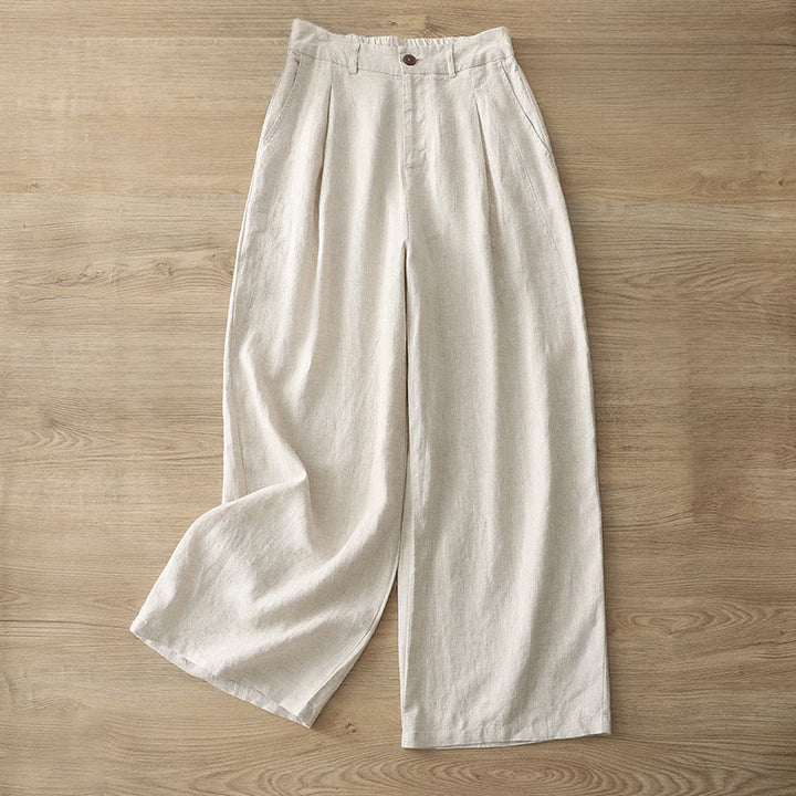Buddha Stones Damenhose aus einfarbiger Baumwolle mit weitem Bein und Knöpfen und Taschen - Beige - US8-10， UK/AU12-14，EU40-42 (2XL) - image 34