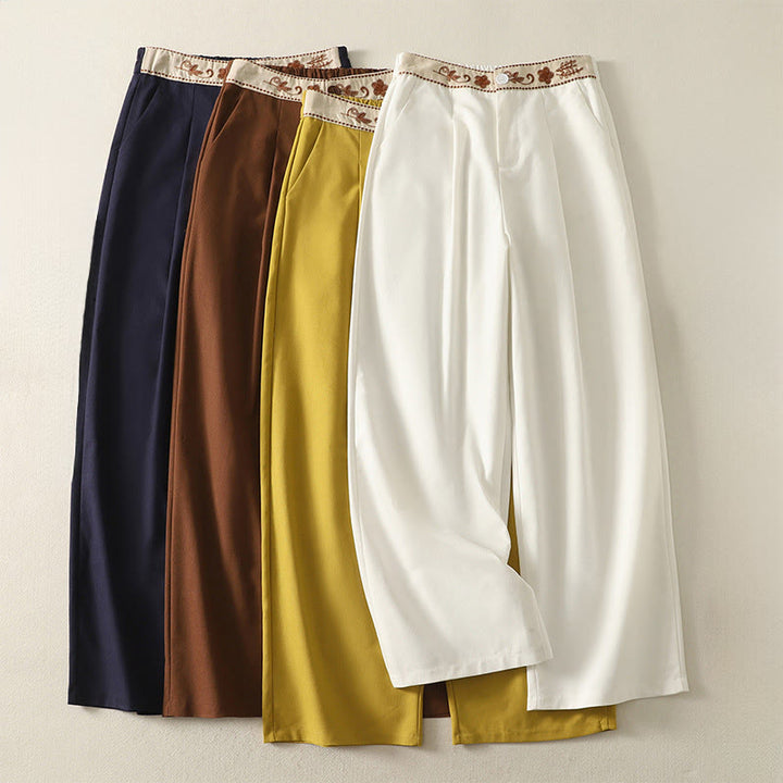 Buddha Stones Stickmuster Polyester Damenhose mit weitem Bein und Taschen - image 0