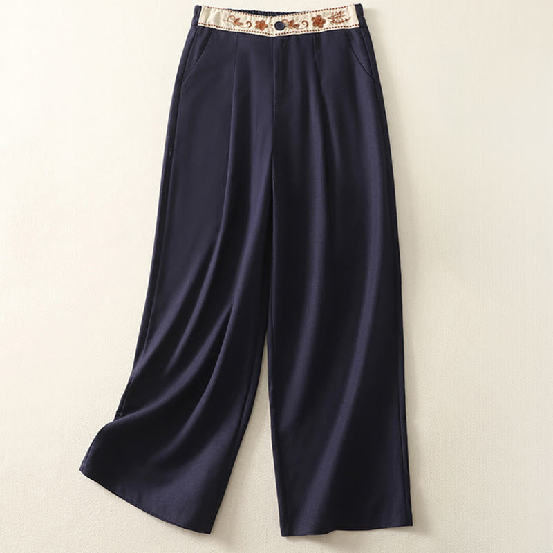 Buddha Stones Stickmuster Polyester Damenhose mit weitem Bein und Taschen - Marine - US12， UK/AU16，EU44 (2XL) - image 15