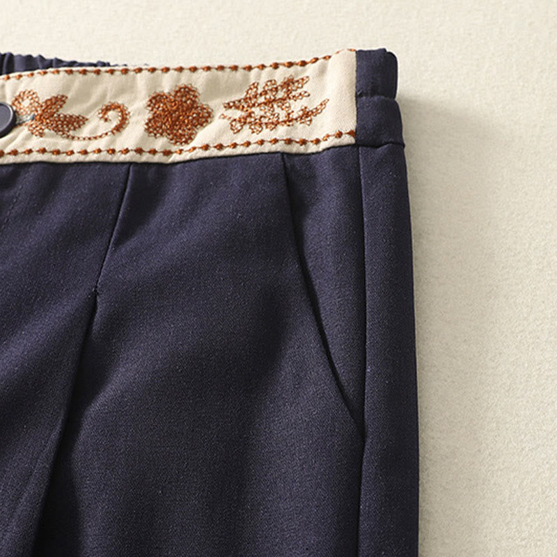 Buddha Stones Stickmuster Polyester Damenhose mit weitem Bein und Taschen - image 16