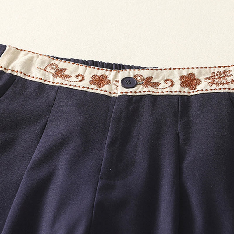 Buddha Stones Stickmuster Polyester Damenhose mit weitem Bein und Taschen - image 17