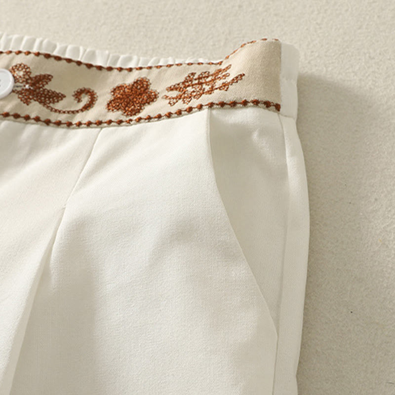 Buddha Stones Stickmuster Polyester Damenhose mit weitem Bein und Taschen - image 7
