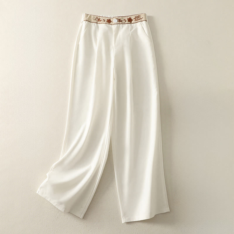 Buddha Stones Stickmuster Polyester Damenhose mit weitem Bein und Taschen - Schnee - US12， UK/AU16，EU44 (2XL) - image 1