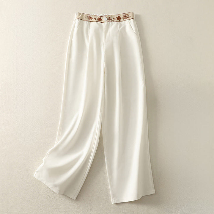 Buddha Stones Stickmuster Polyester Damenhose mit weitem Bein und Taschen - Schnee - US12， UK/AU16，EU44 (2XL) - image 1