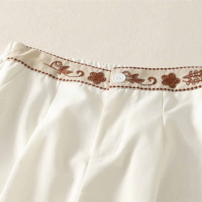 Buddha Stones Stickmuster Polyester Damenhose mit weitem Bein und Taschen - image 3