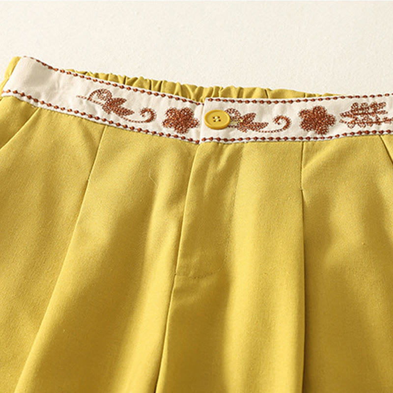 Buddha Stones Stickmuster Polyester Damenhose mit weitem Bein und Taschen - image 11