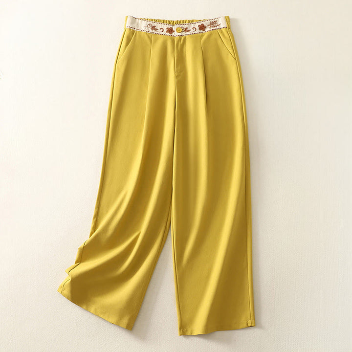 Buddha Stones Stickmuster Polyester Damenhose mit weitem Bein und Taschen - Gold - US12， UK/AU16，EU44 (2XL) - image 10