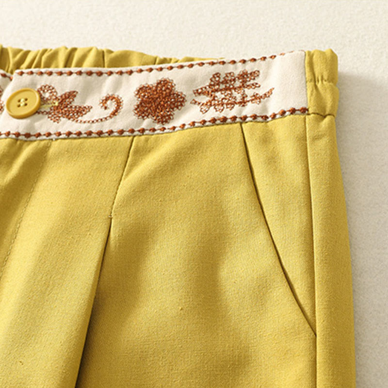 Buddha Stones Stickmuster Polyester Damenhose mit weitem Bein und Taschen - image 12