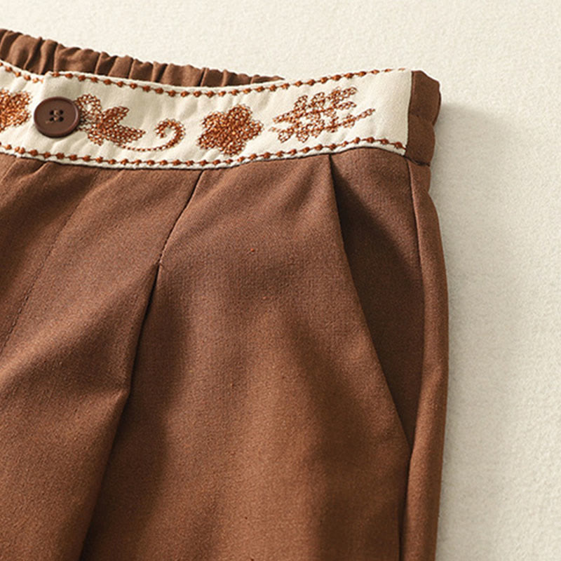 Buddha Stones Stickmuster Polyester Damenhose mit weitem Bein und Taschen - image 22