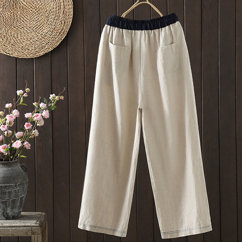 Buddha Stones Lässige Damenhose aus Baumwolle mit geradem Bein und Taschen - image 1