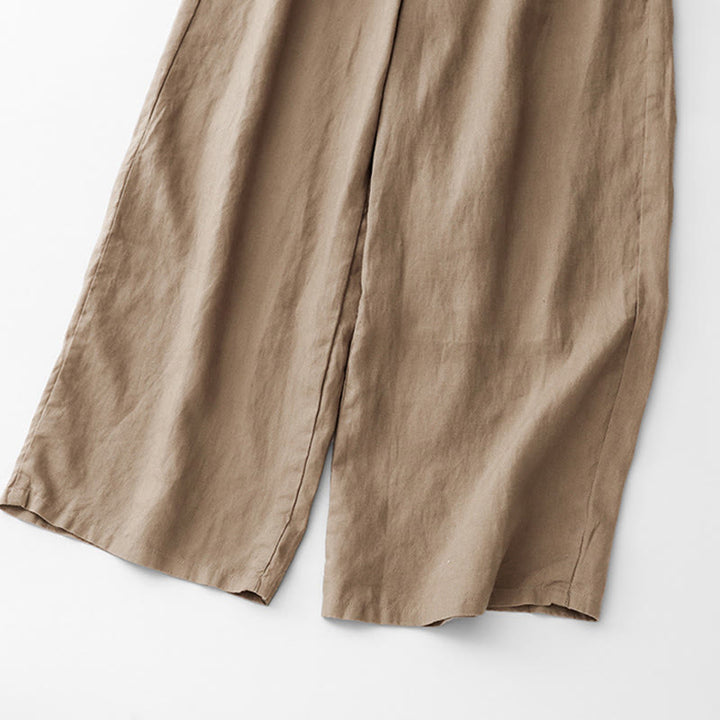 Buddha Stones Lässige, einfarbige Baumwollhose für Damen mit Taschen - image 3
