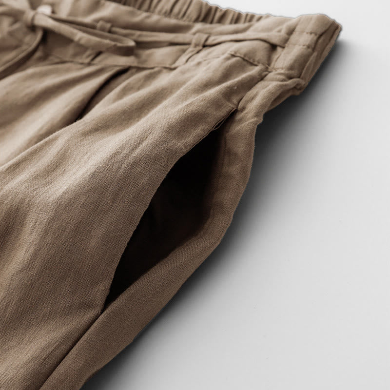 Buddha Stones Lässige, einfarbige Baumwollhose für Damen mit Taschen - image 6