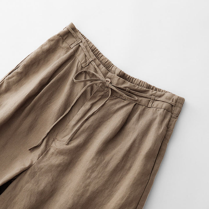 Buddha Stones Lässige, einfarbige Baumwollhose für Damen mit Taschen - image 1