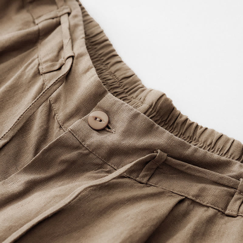 Buddha Stones Lässige, einfarbige Baumwollhose für Damen mit Taschen - image 2