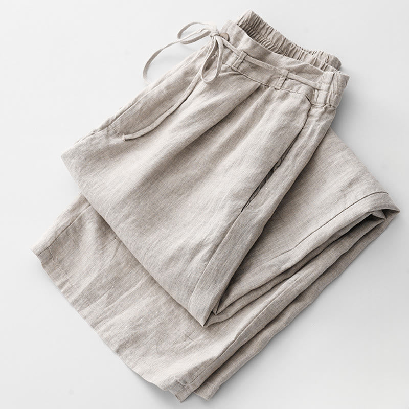 Buddha Stones Lässige, einfarbige Baumwollhose für Damen mit Taschen - image 16