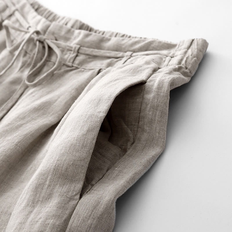 Buddha Stones Lässige, einfarbige Baumwollhose für Damen mit Taschen - image 18