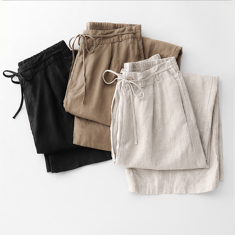 Buddha Stones Lässige, einfarbige Baumwollhose für Damen mit Taschen - image 27