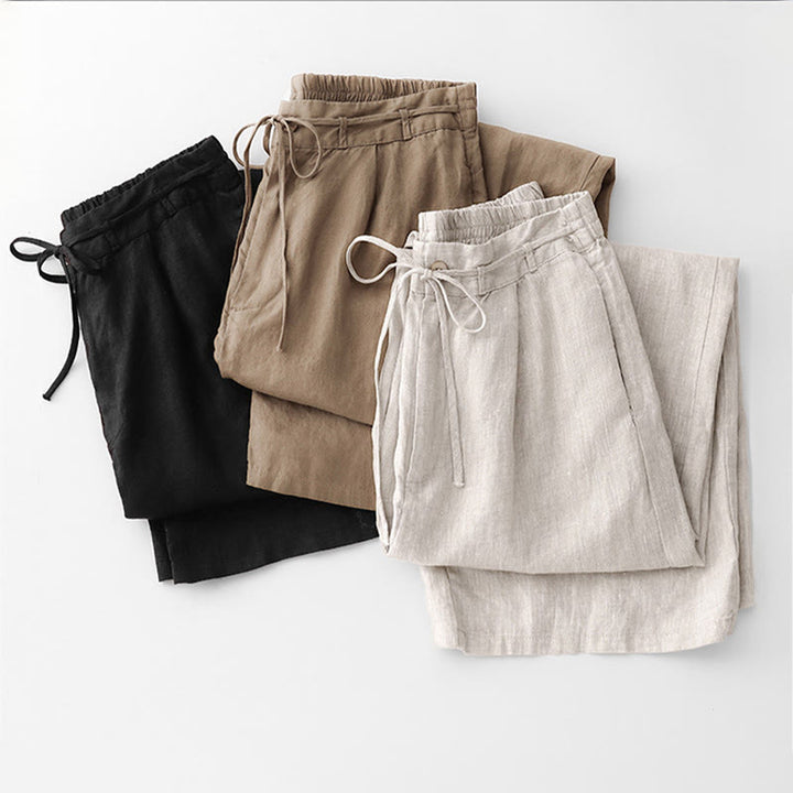 Buddha Stones Lässige, einfarbige Baumwollhose für Damen mit Taschen - image 27