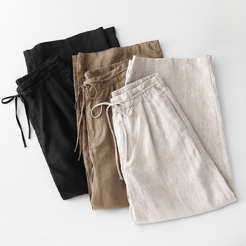 Buddha Stones Lässige, einfarbige Baumwollhose für Damen mit Taschen - image 28