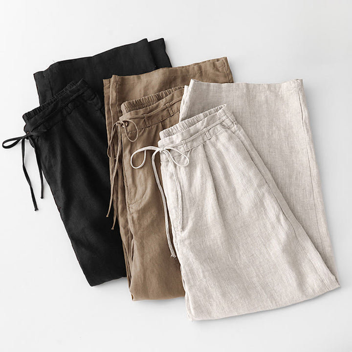 Buddha Stones Lässige, einfarbige Baumwollhose für Damen mit Taschen - image 28
