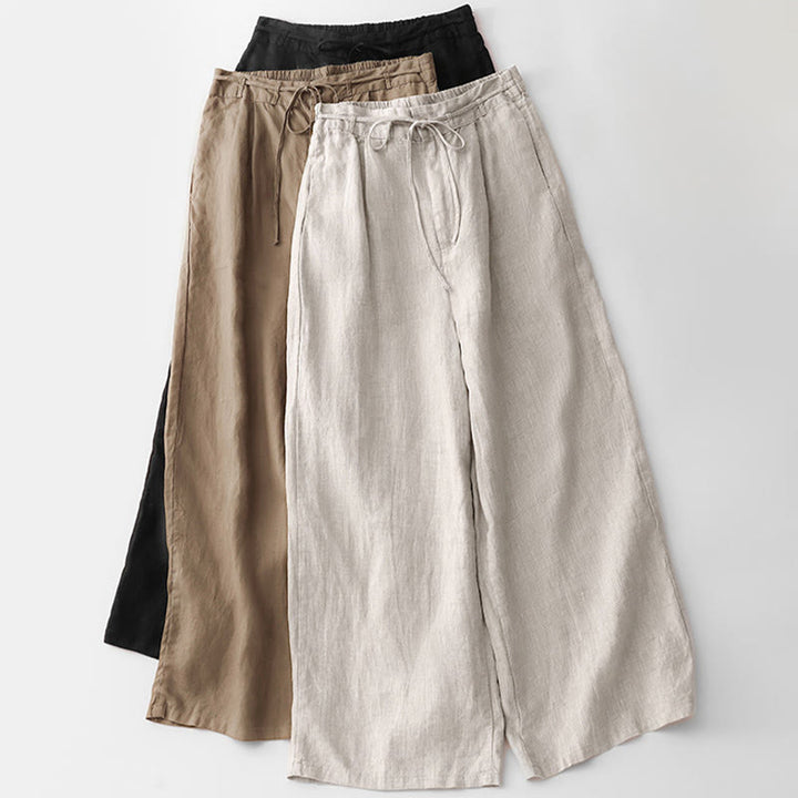 Buddha Stones Lässige, einfarbige Baumwollhose für Damen mit Taschen - image 25