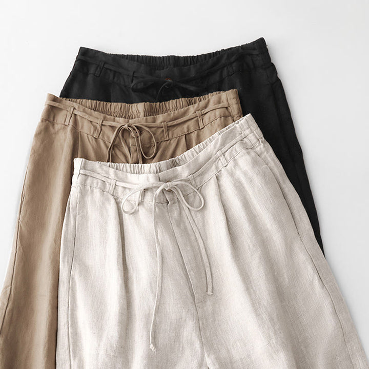 Buddha Stones Lässige, einfarbige Baumwollhose für Damen mit Taschen - image 26