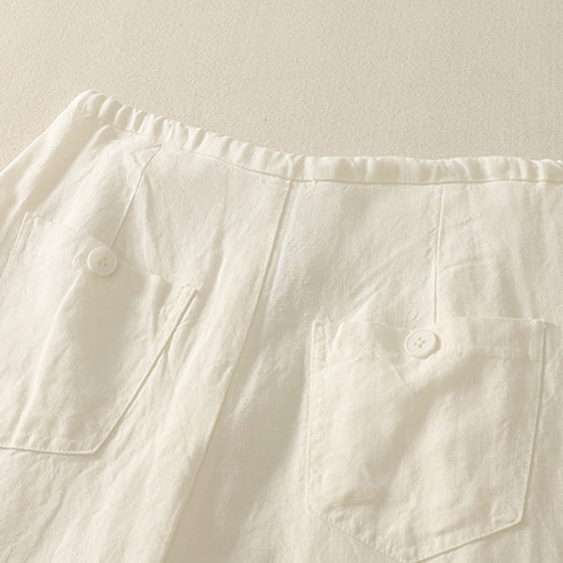 Buddha Stones Lässige, schlichte Damen-Baumwollhose mit Taschen - image 11