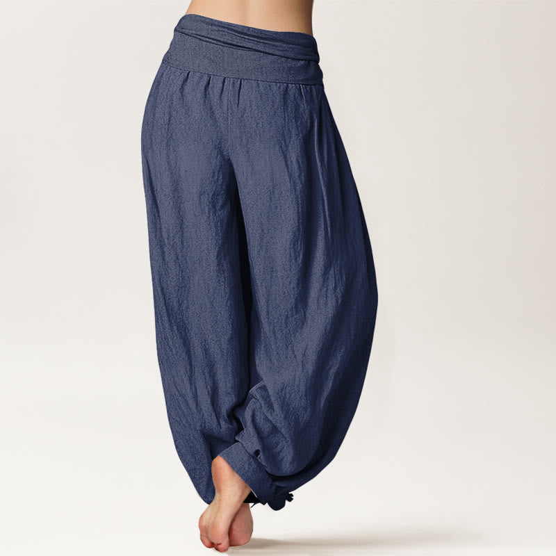 Buddha Stones Plain DarkSlateBlue Damen-Haremshose aus reiner Baumwolle mit elastischer Taille - image 1