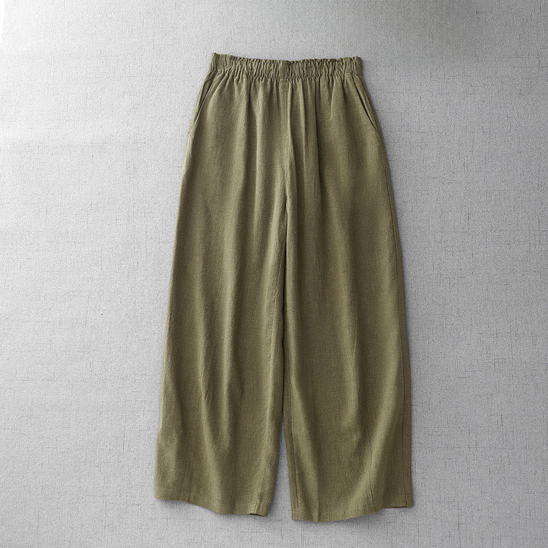 Buddha Stones Lässige, schlichte Damenhose aus Baumwolle in der Länge 7–8 mit Taschen - Olive - US8-10， UK/AU12-14，EU40-42 (2XL) - image 1